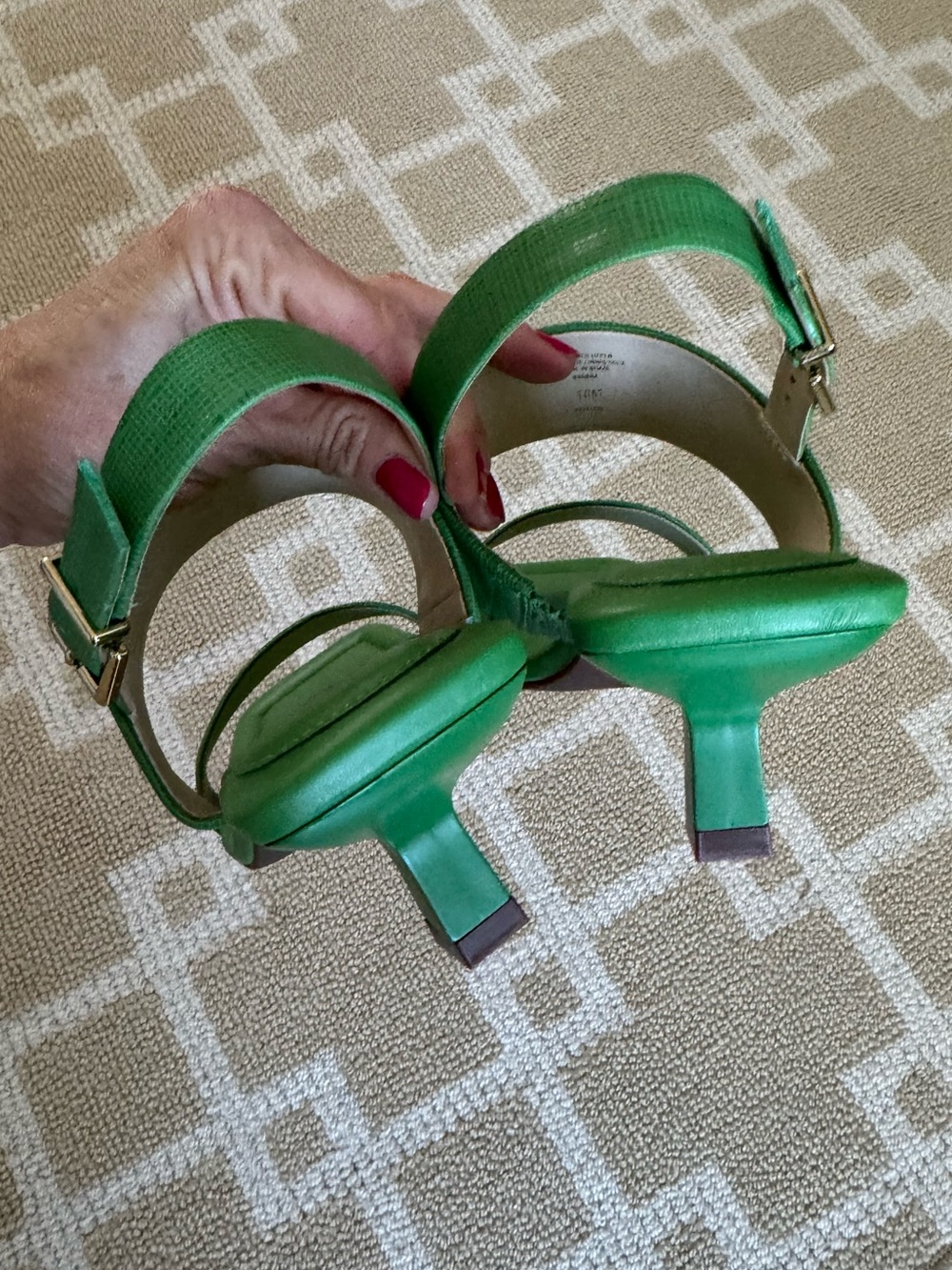 Alex Marie Barbra Leather Slingback Kitten Heel Sandals Tropical Leaf Green 10 - Picture 15 of 17